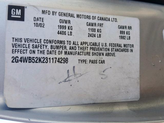 2G4WB52K231174298 - 2003 BUICK REGAL LS 银色 照片 10