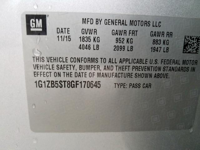 1G1ZB5ST8GF170645 - 2016 CHEVROLET MALIBU LS 银色 照片 10