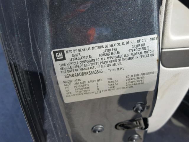 3GNBAADB9AS543565 - 2010 CHEVROLET HHR LS Gris foto 10