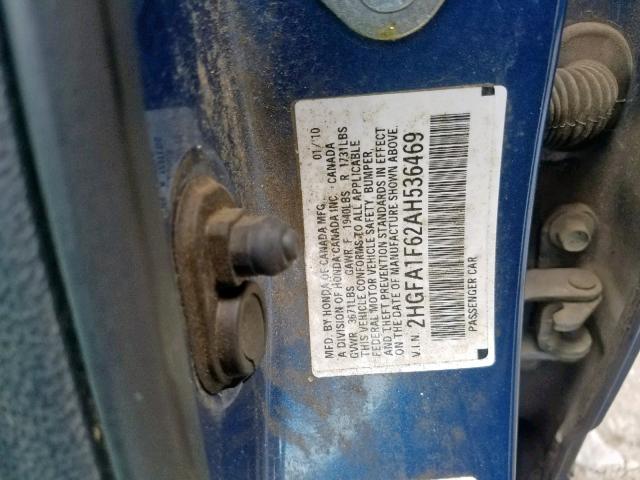 2HGFA1F62AH536469 - 2010 HONDA CIVIC LX-S Mavi foto 10