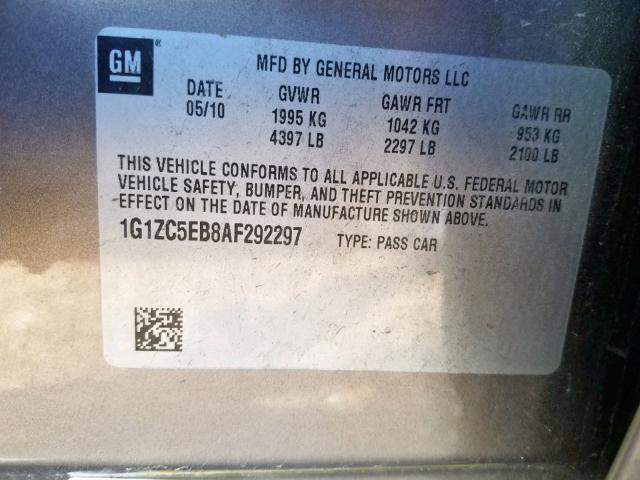 1G1ZC5EB8AF292297 - 2010 CHEVROLET MALIBU 1LT 灰色 照片 10