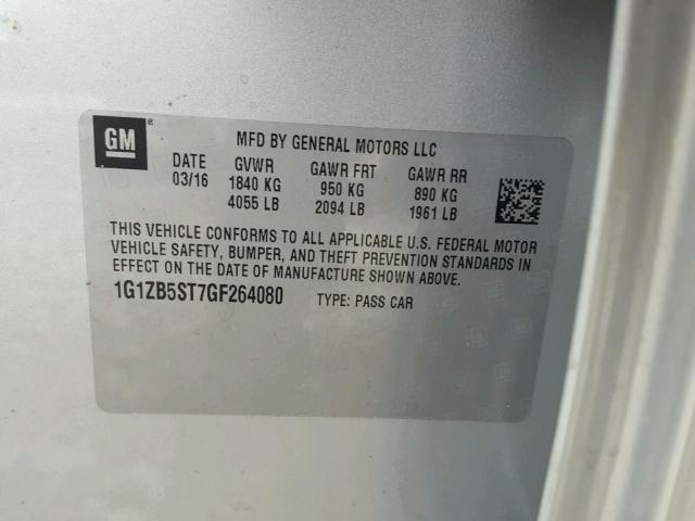 1G1ZB5ST7GF264080 - 2016 CHEVROLET MALIBU LS ვერცხლისფერი ფოტო 10