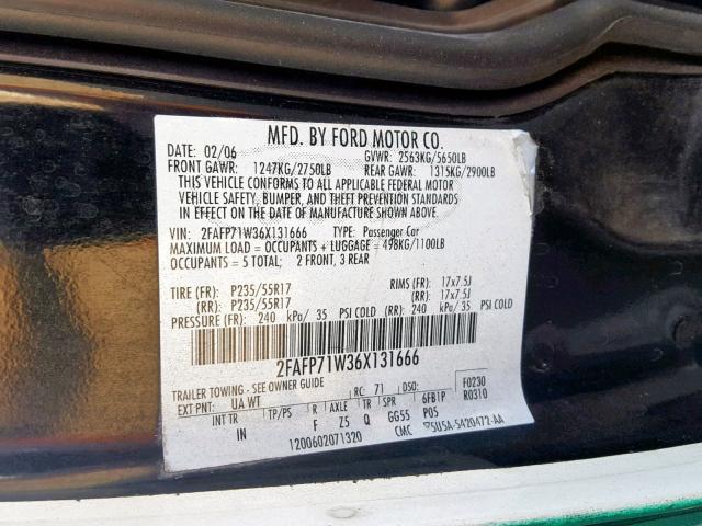 2FAFP71W36X131666 - 2006 FORD CROWN VICT GREEN photo 10