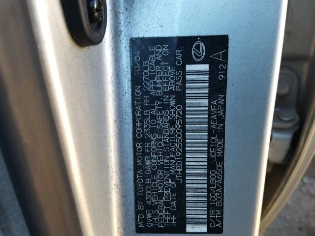 JTHBD192550095720 - 2005 LEXUS IS 300 SILVER photo 10