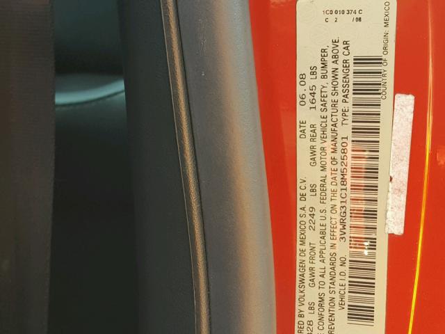 3VWRG31C18M525801 - 2008 VOLKSWAGEN NEW BEETLE 红色 照片 10
