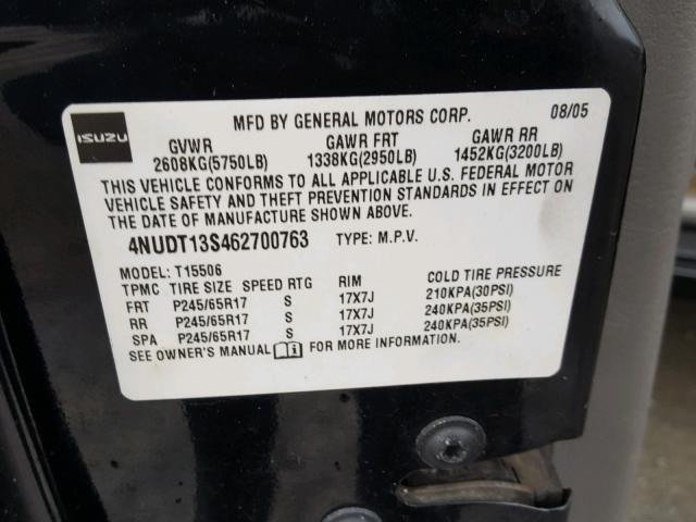 4NUDT13S462700763 - 2006 ISUZU ASCENDER S 黑色 照片 10