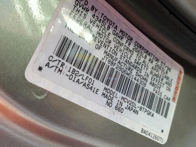 JT8BF28G6W0144308 - 1998 LEXUS ES 300 TAN photo 10