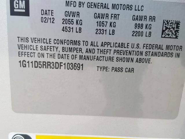 1G11D5RR3DF103691 - 2013 CHEVROLET MALIBU 1LT SILVER photo 10