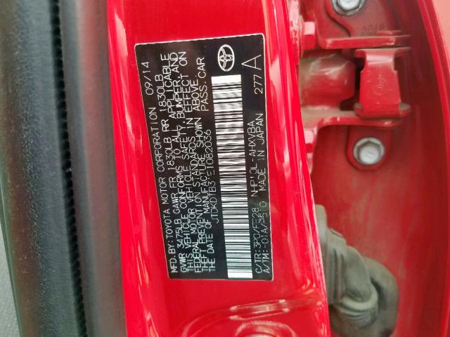 JTDKDTB31E1082036 - 2014 TOYOTA PRIUS C RED photo 10