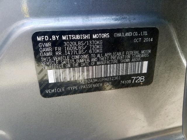 ML32A3HJ1FH032361 - 2015 MITSUBISHI MIRAGE DE GRAY photo 10