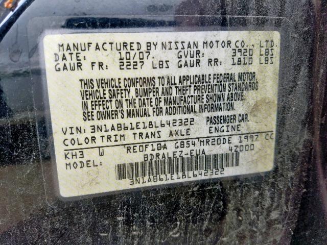 3N1AB61E18L642322 - 2008 NISSAN SENTRA 2.0 BLACK photo 10