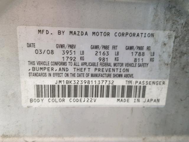 JM1BK323981137732 - 2008 MAZDA 3 S SILVER photo 10