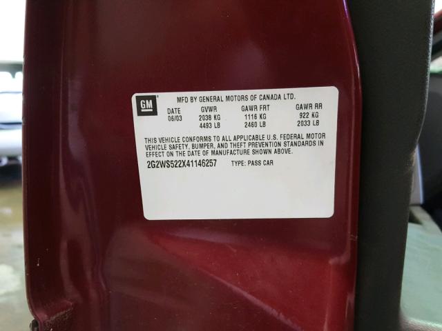 2G2WS522X41146257 - 2004 PONTIAC GRAND PRIX MAROON photo 10