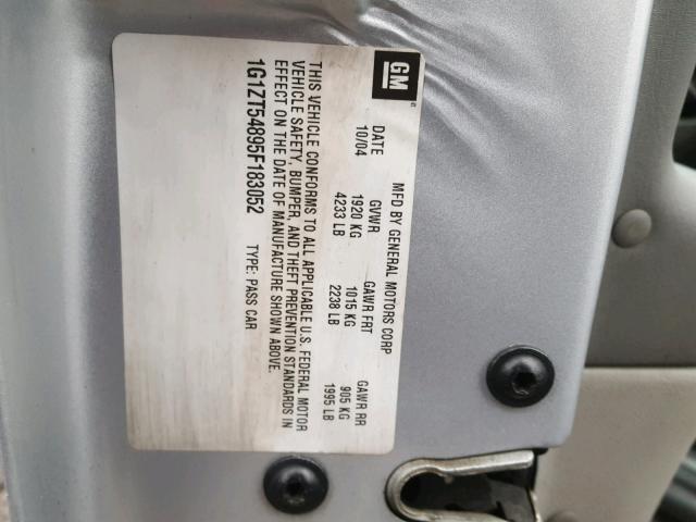 1G1ZT54895F183052 - 2005 CHEVROLET MALIBU LS SILVER photo 10