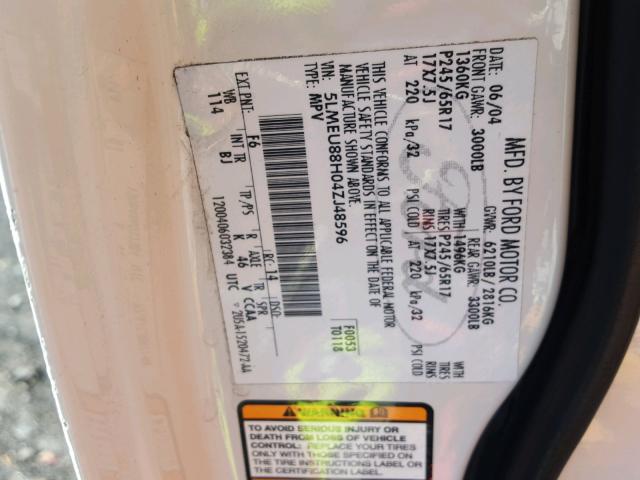 5LMEU88H04ZJ48596 - 2004 LINCOLN AVIATOR 白色 照片 10