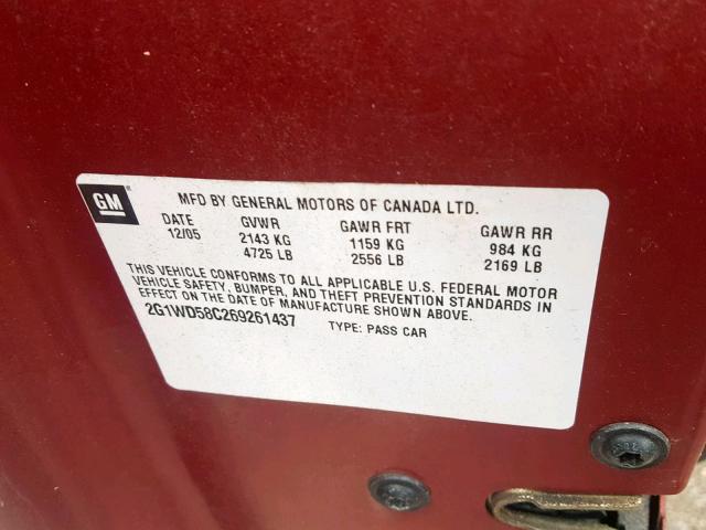 2G1WD58C269261437 - 2006 CHEVROLET IMPALA SUP 栗色 照片 10