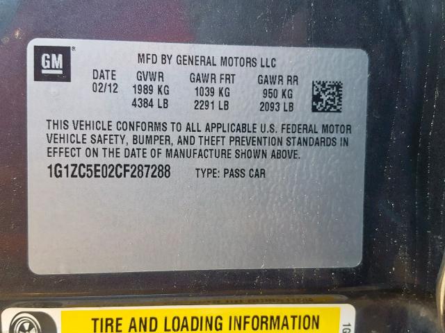 1G1ZC5E02CF287288 - 2012 CHEVROLET MALIBU 1LT GRAY photo 10