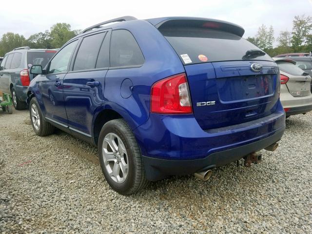 2FMDK3JC4DBB09275 - 2013 FORD EDGE SEL BLUE photo 3