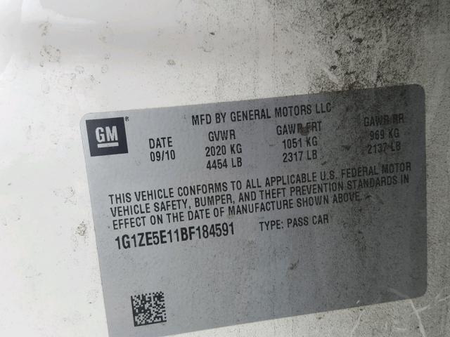 1G1ZE5E11BF184591 - 2011 CHEVROLET MALIBU LTZ თეთრი ფოტო 10