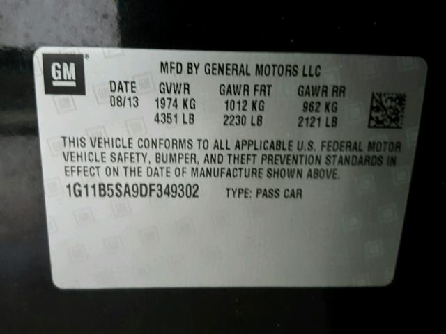 1G11B5SA9DF349302 - 2013 CHEVROLET MALIBU LS 黑色 照片 10