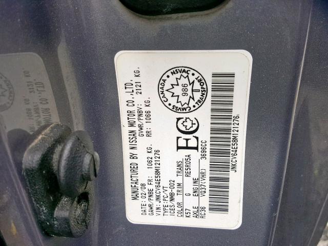 JNKCV64E58M121276 - 2008 INFINITI G37 BASE GRAY photo 10