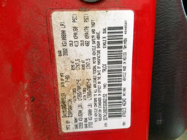 3D7KU28D53G862152 - 2003 DODGE RAM 2500 S RED photo 10