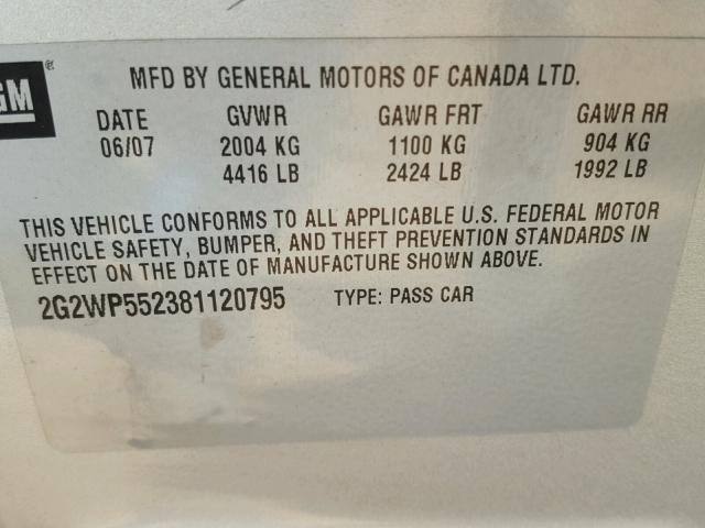 2G2WP552381120795 - 2008 PONTIAC GRAND PRIX SILVER photo 10