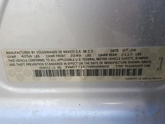 3VWDT71K76M009900 - 2006 VOLKSWAGEN JETTA TDI SILVER photo 10