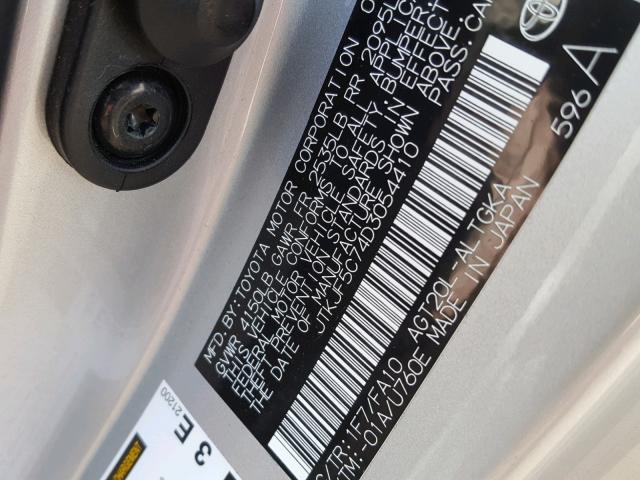 JTKJF5C74D3054410 - 2013 TOYOTA SCION TC ვერცხლისფერი ფოტო 10