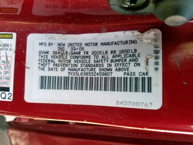 5Y2SL63855Z459807 - 2005 PONTIAC VIBE RED photo 10