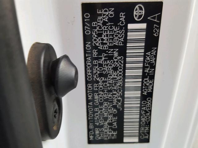 JTKJF5C73B3000223 - 2011 TOYOTA SCION TC 白色 照片 10