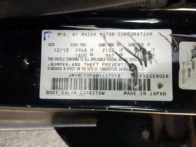 JM1BL1UF6B1437518 - 2011 MAZDA 3 I BLACK photo 10