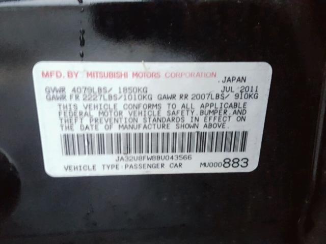 JA32U8FW8BU043566 - 2011 MITSUBISHI LANCER GTS BLACK photo 10