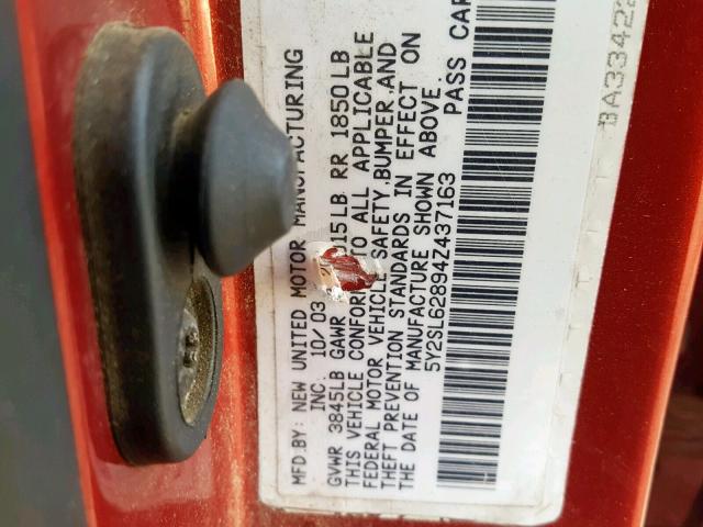 5Y2SL62894Z437163 - 2004 PONTIAC VIBE RED photo 10