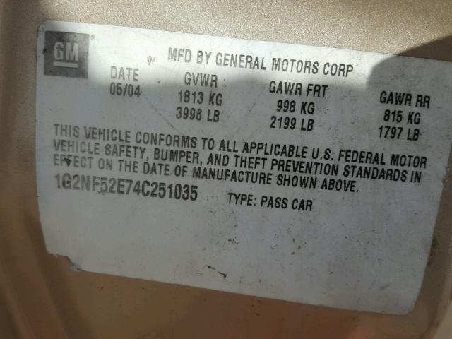 1G2NF52E74C251035 - 2004 PONTIAC GRAND AM S GOLD photo 10