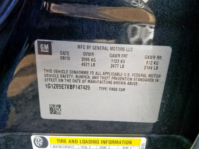 1G1ZE5E7XBF147429 - 2011 CHEVROLET MALIBU LTZ შავი ფოტო 10