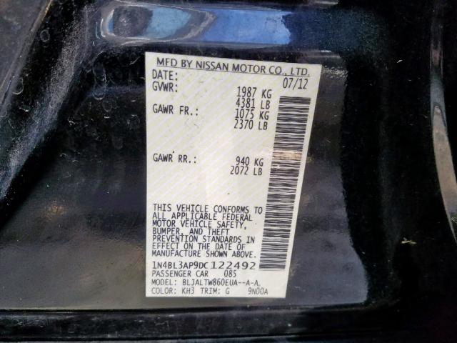 1N4BL3AP9DC122492 - 2013 NISSAN ALTIMA 3.5 BLACK photo 10