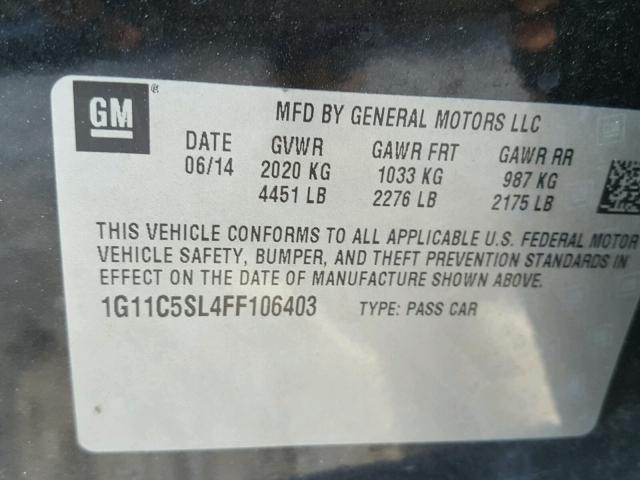 1G11C5SL4FF106403 - 2015 CHEVROLET MALIBU 1LT BLACK photo 10