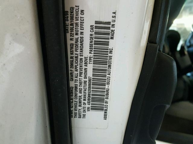 4S3BG6853X6660807 - 1999 SUBARU LEGACY OUT WHITE photo 10