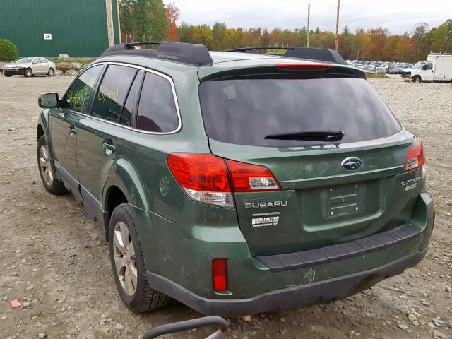 4S4BRBJCXA3350945 - 2010 SUBARU OUTBACK 2. GREEN photo 3