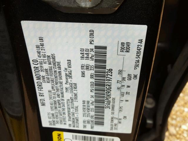 3FA6P0K90GR197236 - 2016 FORD FUSION TIT GRAY photo 10