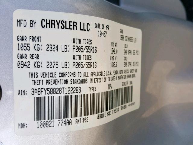 3A8FY58828T122263 - 2008 CHRYSLER PT CRUISER SILVER photo 10