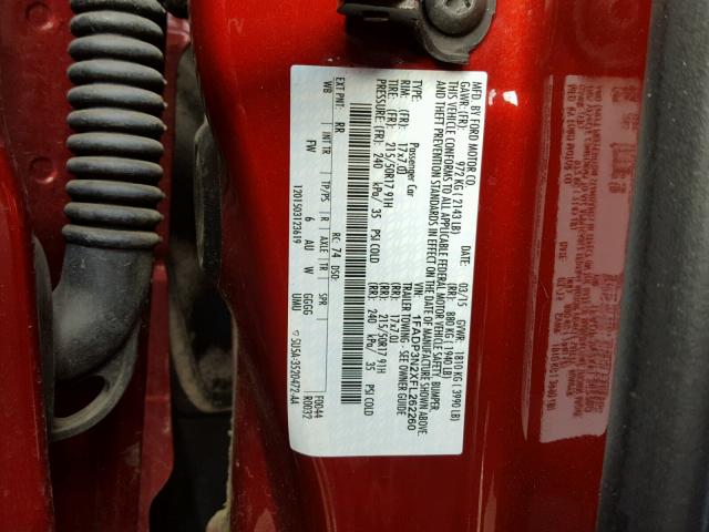 1FADP3N2XFL262260 - 2015 FORD FOCUS TITA RED photo 10