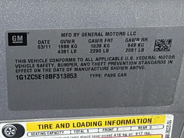 1G1ZC5E18BF313853 - 2011 CHEVROLET MALIBU 1LT SILVER photo 10