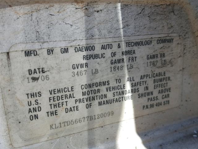 KL1TD56677B120099 - 2007 CHEVROLET AVEO BASE Ağ foto 10