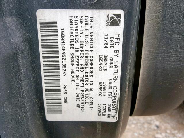 1G8AN14F95Z135257 - 2005 SATURN ION LEVEL WHITE photo 10