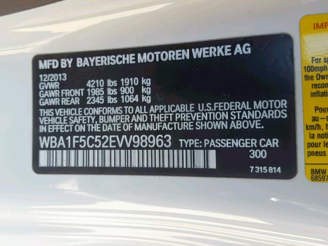 WBA1F5C52EVV98963 - 2014 BMW 228 I WHITE photo 10