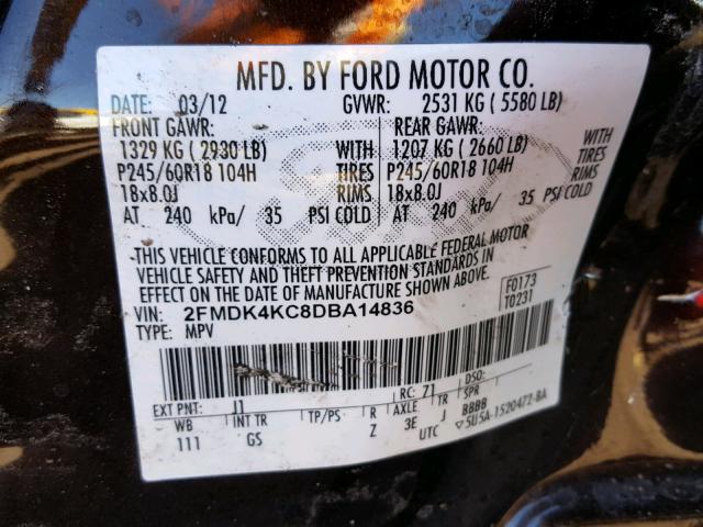 2FMDK4KC8DBA14836 - 2013 FORD EDGE LIMIT BROWN photo 10