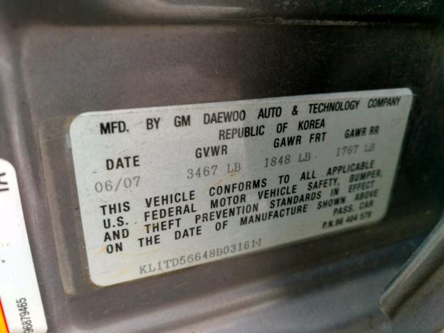 KL1TD56648B031611 - 2008 CHEVROLET AVEO BASE Boz foto 10