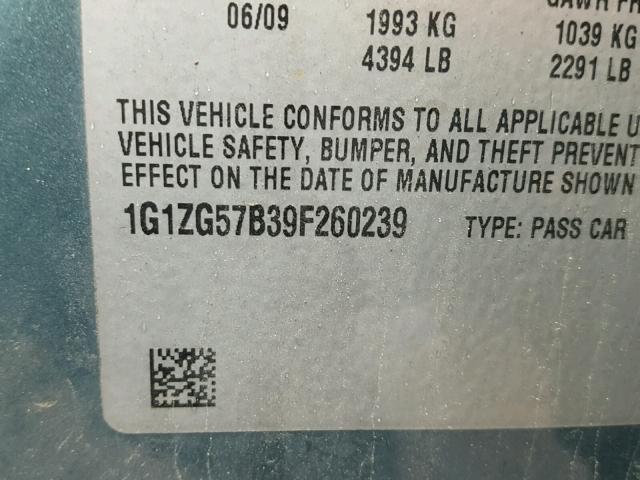 1G1ZG57B39F260239 - 2009 CHEVROLET MALIBU LS 绿色 照片 10